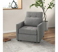 HOMCOM Modern Single Chair Bed With Adjustable Backrest And Wheels, Grey, Grey