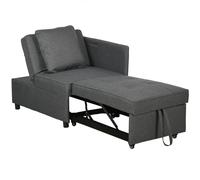 HOMCOM Folding Sleeper Sofa Bed Chair with Pillows, Pocket, Grey