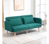 HOMCOM Convertible Sofa Bed Settee with Cushions, Adjustable Backrest, Green