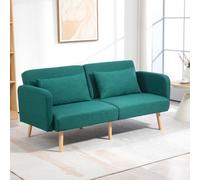 HOMCOM Convertible Sofa Bed, Fabric Sofa Couch with 2 Cushions for Living Room in Green | Size: 2 Person HOMCOM Green 2 Person