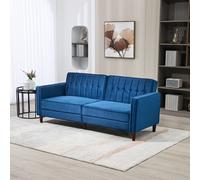 HOMCOM Convertible Sofa Futon Velvet-Touch Tufted Couch Sofa Bed Blue