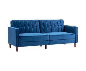 HOMCOM Convertible Sofa Futon Velvet-Touch Tufted Couch Sofa Bed Blue