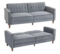 Homcom Convertible Sofa Futon Velvet-Touch Tufted Couch Sofa Bed Dark Grey Dark Grey