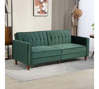 Homcom Convertible Sofa Futon Velvet-Touch Tufted Couch Sofa Bed Green