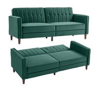 Homcom Convertible Sofa Futon Velvet-Touch Tufted Couch Sofa Bed Green Green