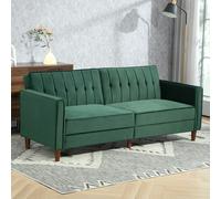 HOMCOM Velvet-Feel Three-Seater Sofa Bed - Green, none