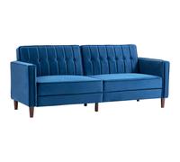HOMCOM Convertible Sofa Futon Velvet-Touch Tufted Couch Sofa Bed Split Back Blue