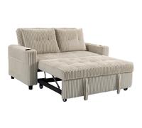 HOMCOM Corduroy Click Clack Sleeper Sofa with Pull Out Design, 2 Seater Sofa Bed, Cream White