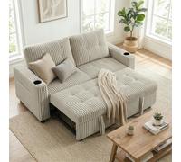 HOMCOM Corduroy Click Clack Sleeper Sofa with Pull Out Design, Cream White