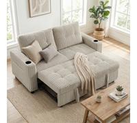 Homcom Corduroy Click Clack Sleeper Sofa With Pull Out Design, Cream White