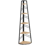 HOMCOM Corner Bookcase, 5-Tier Floor Standing Bookshelf, Shelving Unit for Living Room, Study, Bedroom, Natural Wood Finish