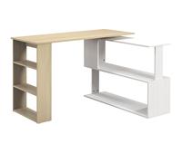HOMCOM Corner Computer Desk, L Shaped Desk with 360° Rotating Bookshelf, 120L x 110W x 74.5H cm, Natural and White