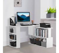 HOMCOM Corner Computer Desk with 360° Rotating Design & Bookshelf, White | Size: 120 cm HOMCOM White 120 cm