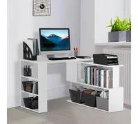 HOMCOM Corner Computer Desk with Rotating Design and Bookshelf, White
