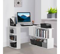 HOMCOM Corner Computer Desk with 360 Rotating Design and Bookshelf, White