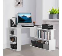 Homcom Corner Computer Desk With 360° Rotating Design And Bookshelf, White White