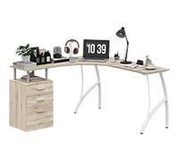 HOMCOM Corner Desk Corner Desk L-Shape Oak 4 Feet 3 Drawers 1,435 (W) x 1,435 (D) x 760 (H) mm MDF (Medium-Density Fibreboard), Steel