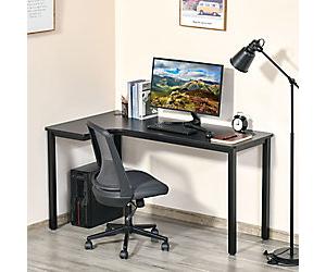 HOMCOM Corner Desk L-Shape Black Teak 4 Metal legs 810 (W) x 1,450 (D) x 760 (H) mm Metal, Particle Board