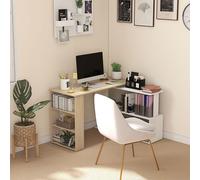 Homcom Corner Desk With Rotating Design And Bookshelf, Natural And White Natural