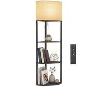 HOMCOM Corner Floor Lamp 3000K/4000K/6000K Colour Temperature Remote Black | Modern 3-Tier Tall Dimmable Standing Lamp with Linen Lampshade and Chain Switch for Living Room Bedroom Office