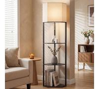 HOMCOM Corner Modern Floor Lamp with Shelves for Living Room, Black