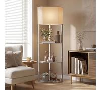 HOMCOM Corner Modern Floor Lamp with Shelves for Living Room, Bedroom, Grey