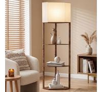 Homcom Corner Modern Floor Lamp With Shelves For Living Room, Rustic Brown
