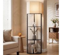 HOMCOM Corner Floor Lamp with Shelves and Lights, Modern Tall Standing Lamp with Chain Switch for Living Room, Bedroom, Bulb Not Included, Black