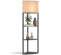HOMCOM Corner Floor Lamp with Shelves, Modern Tall Standing Lamp with Chain Switch for Living Room, Bedroom, Bulb Not Included, Black