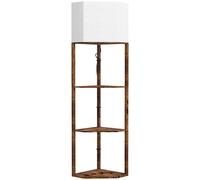 HOMCOM Corner Floor Lamp with Shelves, Modern Tall Standing Lamp with Chain Switch for Living Room, Bedroom, Bulb Not Included, Rustic Brown