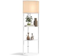 HOMCOM Corner Floor Lamp with Shelves, Modern Tall Standing Lamp with Chain Switch for Living Room, Bedroom, Bulb Not Included, White