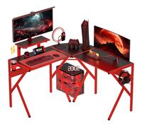 HOMCOM Corner Gaming Desk w/ Adjustable Monitor Stand Cup Holder Red