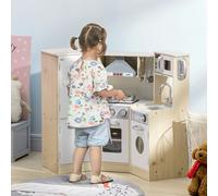 HOMCOM Corner Kids Kitchen w/ Sound Light, Phone, Microwave, Oven, Range Hood - White - 105 x 48 x 80 cm - Kids Kitchen Playset