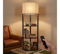 HOMCOM Corner Modern Floor Lamp with Shelves, Dimmable Standing Lamp, Black
