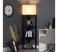 HOMCOM Corner Modern Floor Lamp with Shelves for Living Room, Black