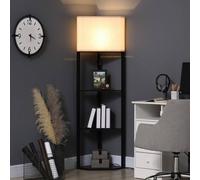 HOMCOM Corner Modern Floor Lamp With Shelves For Living Room, Bedroom, Black, Black
