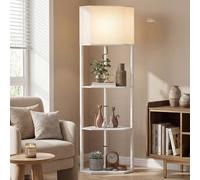 HOMCOM Corner Modern Floor Lamp with Shelves for Living Room, Bedroom, White