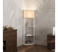 HOMCOM Corner Modern Floor Lamp with Shelves for Living Room, Bedroom, White, White