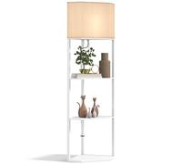 HOMCOM Corner Floor Lamp with Shelves, Modern Tall Standing Lamps for Living Room, Bedroom, with Chain Switch Bulb not Included, White