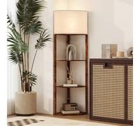 HOMCOM Corner Modern Floor Lamp with Shelves for Living Room, Rustic Brown HOMCOM Brown