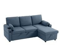 HOMCOM Corner Sofa Bed, L Shaped Sleeper Sectional Sofa with Reversible Storage Chaise, Blue