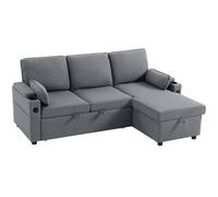 HOMCOM Corner Sofa Bed, L Shaped Sleeper Sectional Sofa with Reversible Storage Chaise, Grey