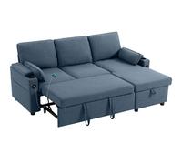 Homcom Corner Sofa Bed, L Shaped Sofa With Storage Chaise, Usb Ports In Blue Blue