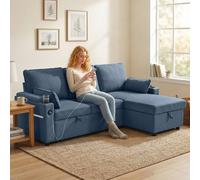 HOMCOM Corner Sofa Bed, L Shaped Sofa with Storage Chaise, USB Ports in Blue | Size: 3 Seater HOMCOM Blue 3 Seater