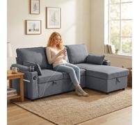 HOMCOM Corner Sofa Bed, L Shaped Sofa with Storage Chaise, USB Ports in Grey | Size: 3 Seater HOMCOM Grey 3 Seater