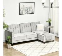 HOMCOM 3 Seater Sofa Bed with Portable Footstool, Velvet Corner Sofa Bed with 3-position Adjustable Backrest, Pull Out Sleeper Sofa, Light Grey