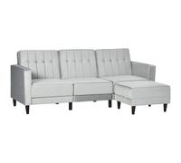 HOMCOM Upholstered Sofa Bed Reversible Sectional Sofa Set Velvet - Light Grey - Velvet (100% Polyester)