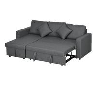 HOMCOM Corner Sofa Bed with Storage, 3 Seater Pull Out Sofa Bed, Convertible L Shape Sofa Couch with Reversible Chaise Lounge for Living Room, Dark Grey Grey