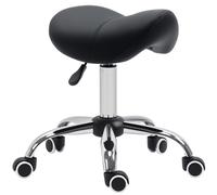 HOMCOM Cosmetic Stool 360?? Rotate Height Adjustable Salon Massage Spa Chair Hydraulic Rolling Faux Leather Saddle Stool Mobility, Black Black