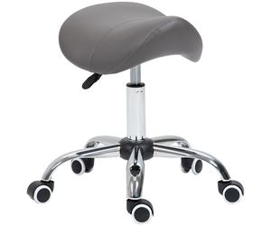 HOMCOM Cosmetic Stool 360° Rotate Height Adjustable Salon Massage Spa Chair Hydraulic Rolling Faux Leather Saddle Stool, Grey Aosom UK